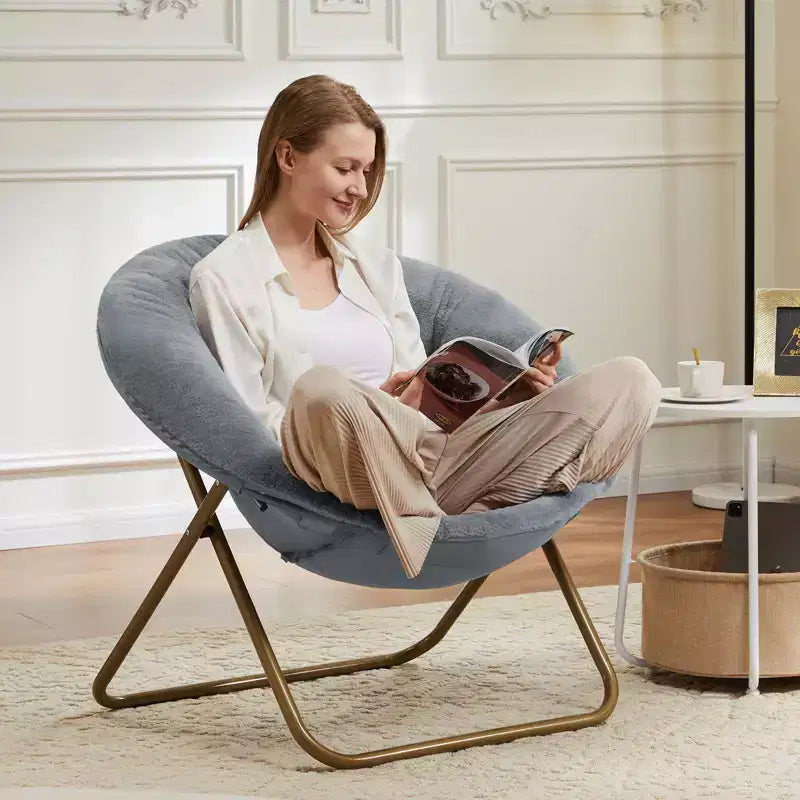 Fauteuil de salon moderne, Fauteuil capitonné en fausse fourrure avec cadre robuste, Fauteuils pliants pour salon, chambre, bureau