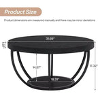 Table basse ronde, Table basse circulaire de 32 pouces pour salon, Table d'appoint centrale moderne à 2 niveaux en bois avec étagères de rangement ouvertes, Noir