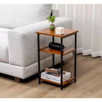 MAYEERTY 3-Tier Adjustable Height Coffee Table, Space-Saving Storage Bedside Table Rust