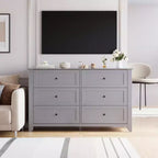 Commode à 6 tiroirs de 137 cm, armoire de rangement haute en bois avec tiroirs profonds pour chambre à coucher, salon et couloir
