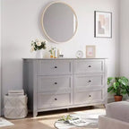 Commode à 6 tiroirs de 137 cm, armoire de rangement haute en bois avec tiroirs profonds pour chambre à coucher, salon et couloir