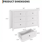 Commode à 6 tiroirs de 137 cm, armoire de rangement haute en bois avec tiroirs profonds pour chambre à coucher, salon et couloir