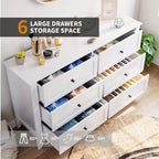 Commode à 6 tiroirs de 137 cm, armoire de rangement haute en bois avec tiroirs profonds pour chambre à coucher, salon et couloir
