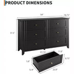 Commode à 6 tiroirs de 137 cm, armoire de rangement haute en bois avec tiroirs profonds pour chambre à coucher, salon et couloir