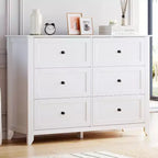 Commode à 6 tiroirs de 137 cm, armoire de rangement haute en bois avec tiroirs profonds pour chambre à coucher, salon et couloir