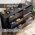 Commode à 6 tiroirs de 137 cm, armoire de rangement haute en bois avec tiroirs profonds pour chambre à coucher, salon et couloir