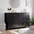 Commode à 6 tiroirs de 137 cm, armoire de rangement haute en bois avec tiroirs profonds pour chambre à coucher, salon et couloir