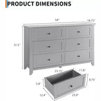Commode à 6 tiroirs de 137 cm, armoire de rangement haute en bois avec tiroirs profonds pour chambre à coucher, salon et couloir