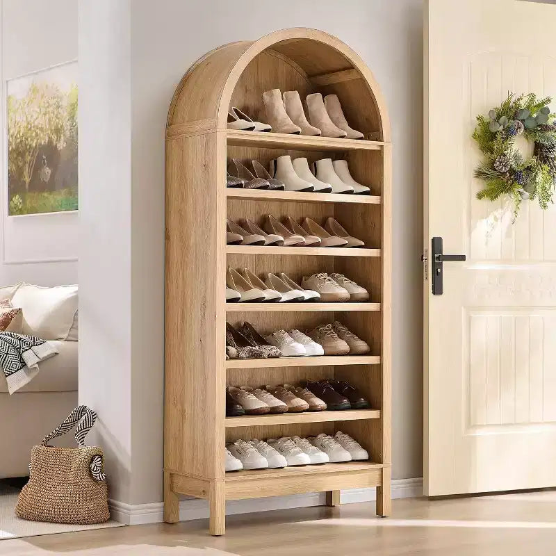 Meuble à chaussures, Armoire à chaussures haute 71 en bois à 7 niveaux avec étagères réglables, couleur chêne, pour entrée