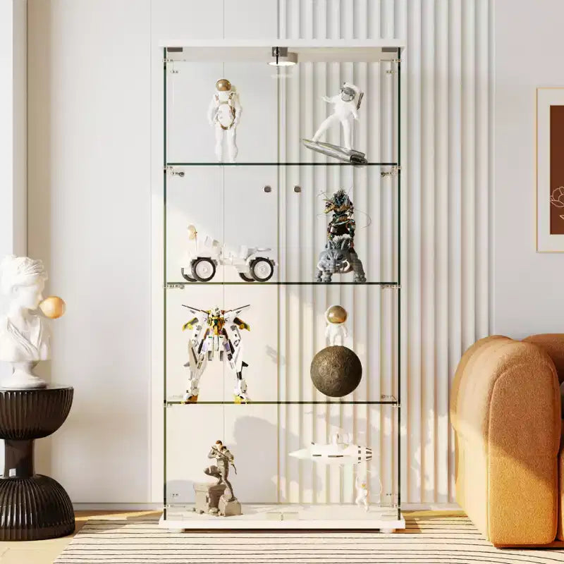 Vitrine à 4 niveaux avec portes vitrées, Meuble de présentation, Bibliothèque-vitrine en verre trempé pour objets de collection, jouets, vin
