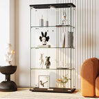 Vitrine à 4 niveaux avec portes vitrées, Meuble de présentation, Bibliothèque-vitrine en verre trempé pour objets de collection, jouets, vin