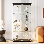 4-Tier Display Cabinet with Glass Doors, Cabinet Display Case, Tempered Glass Curio Bookcase for Collectibles, Toys, Wine