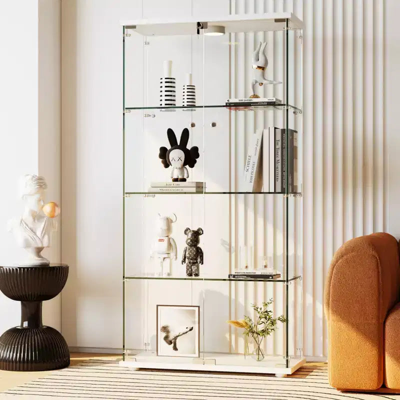 Vitrine à 4 niveaux avec portes vitrées, Meuble de présentation, Bibliothèque-vitrine en verre trempé pour objets de collection, jouets, vin