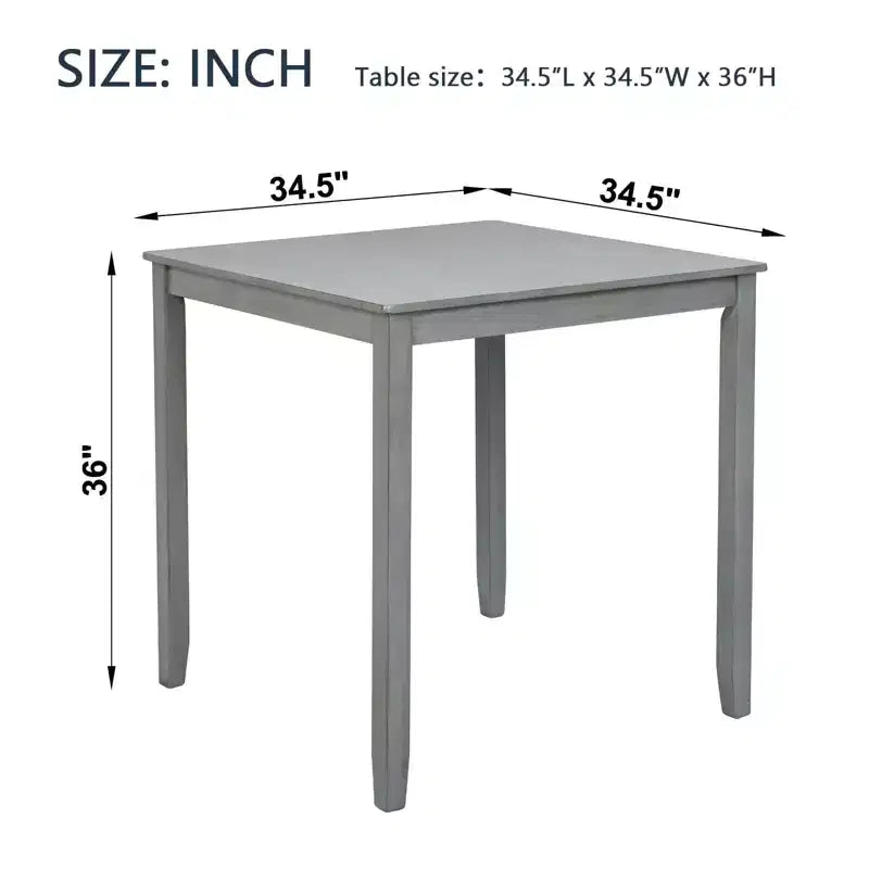 Table de salle à manger carrée en bois à hauteur de comptoir, Table de cuisine grise pour petit espace (table seule)