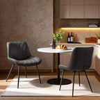 Acekool Set of 2 Modern Black PU Dining Chairs, Upholstered Accent Kitchen Chairs with Metal Legs for Dining Room & Living Room