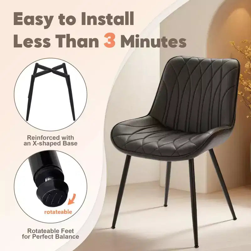 Lot de 2 chaises de salle à manger modernes en polyuréthane noir, chaises d'appoint rembourrées avec pieds en métal pour salle à manger et salon