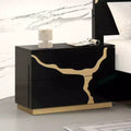 JVNOXK 28-inch Modern Single Nightstand Gold Lacquer Pattern French and English Dovetail Drawers Bedroom Furniture Black and Gold