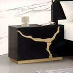 JVNOXK 28-inch Modern Single Nightstand Gold Lacquer Pattern French and English Dovetail Drawers Bedroom Furniture Black and Gold
