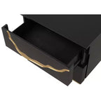 Table de chevet moderne 71 cm, motif laqué or, tiroirs en queue d'aronde, meubles de chambre à coucher noir et or