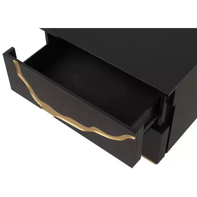 Table de chevet moderne simple de 71 cm, motif laqué or, tiroirs à queue d'aronde français et anglais, meubles de chambre à coucher noirs et dorés