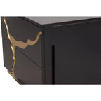 Table de chevet moderne 71 cm, motif laqué or, tiroirs en queue d'aronde, meubles de chambre à coucher noir et or