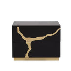Table de chevet moderne 71 cm, motif laqué or, tiroirs en queue d'aronde, meubles de chambre à coucher noir et or