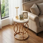 Table d'appoint ronde, Table de chevet moderne avec plateau en faux marbre