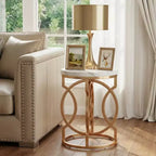 Table d'appoint ronde, Table de chevet moderne avec plateau en faux marbre