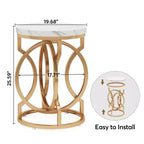 Table d'appoint ronde, Table de chevet moderne avec plateau en faux marbre