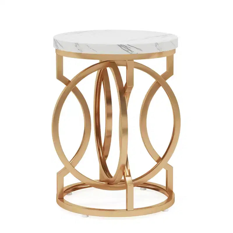 Table d'appoint ronde, Table de chevet moderne avec plateau en faux marbre