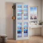 Meuble à chaussures autoportant avec portes en acrylique et lumières LED, organisateur de rangement de chaussures pour entrée