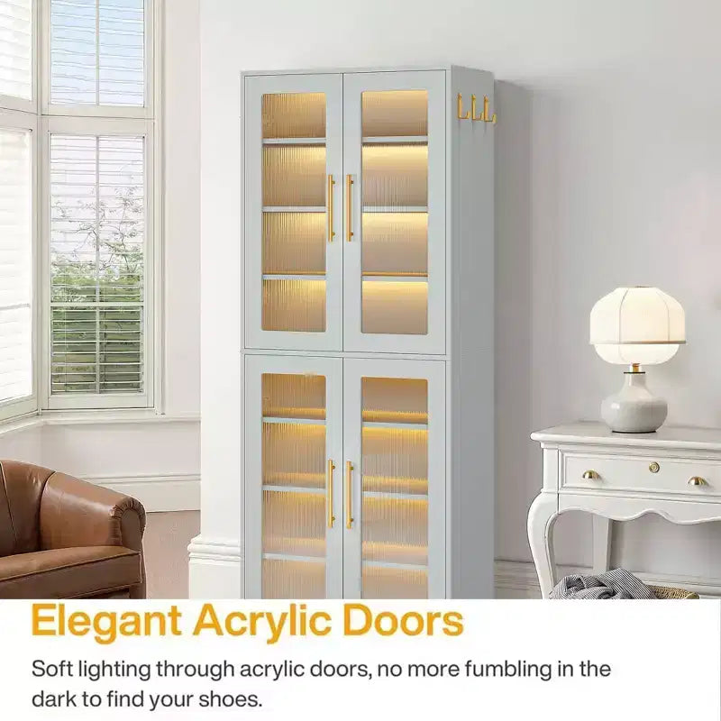 Meuble à chaussures autoportant avec portes en acrylique et lumières LED, organisateur de rangement de chaussures pour entrée