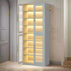 Meuble à chaussures autoportant avec portes en acrylique et lumières LED, organisateur de rangement de chaussures pour entrée