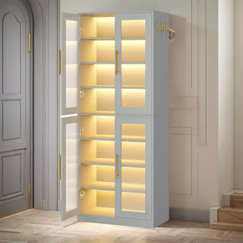 Meuble à chaussures autoportant avec portes en acrylique et lumières LED, organisateur de rangement de chaussures pour entrée