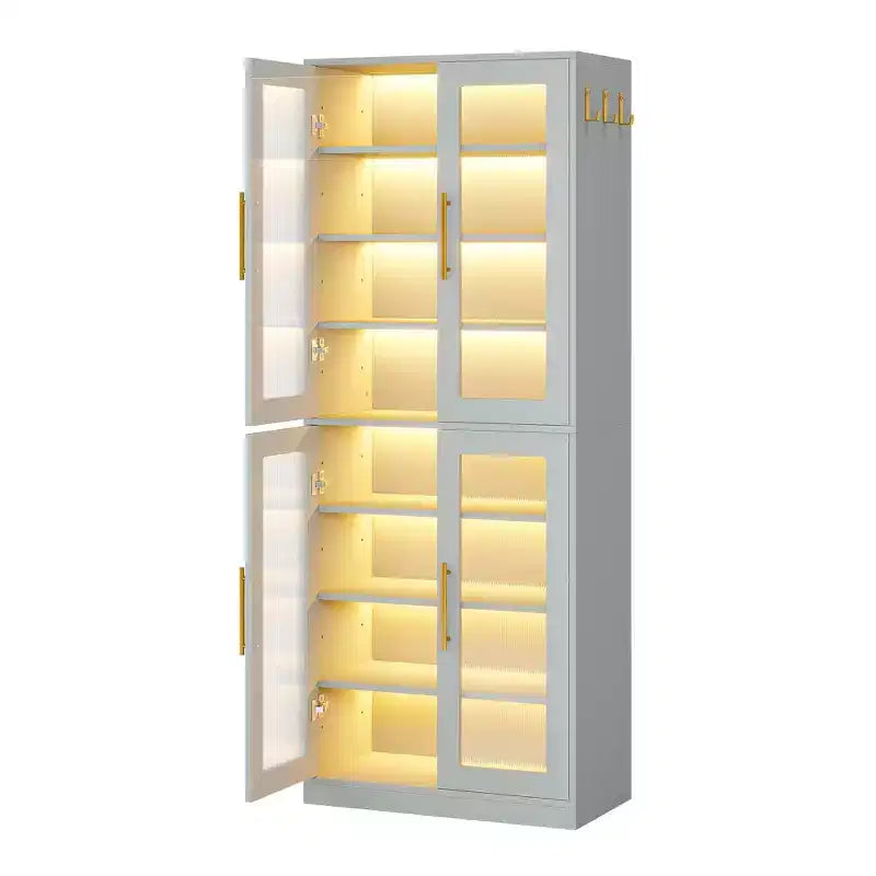 Meuble à chaussures autoportant avec portes en acrylique et lumières LED, organisateur de rangement de chaussures pour entrée