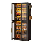 Meuble à chaussures autoportant avec portes en acrylique et lumières LED, organisateur de rangement de chaussures pour entrée