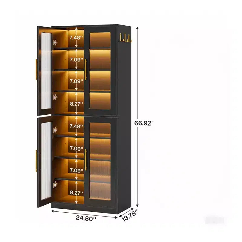 Meuble à chaussures autoportant avec portes en acrylique et lumières LED, organisateur de rangement de chaussures pour entrée