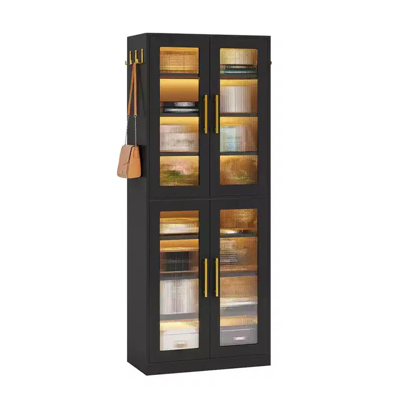 Meuble à chaussures autoportant avec portes en acrylique et lumières LED, organisateur de rangement de chaussures pour entrée