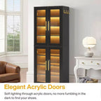 Meuble à chaussures autoportant avec portes en acrylique et lumières LED, organisateur de rangement de chaussures pour entrée