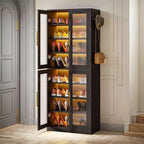 Meuble à chaussures autoportant avec portes en acrylique et lumières LED, organisateur de rangement de chaussures pour entrée