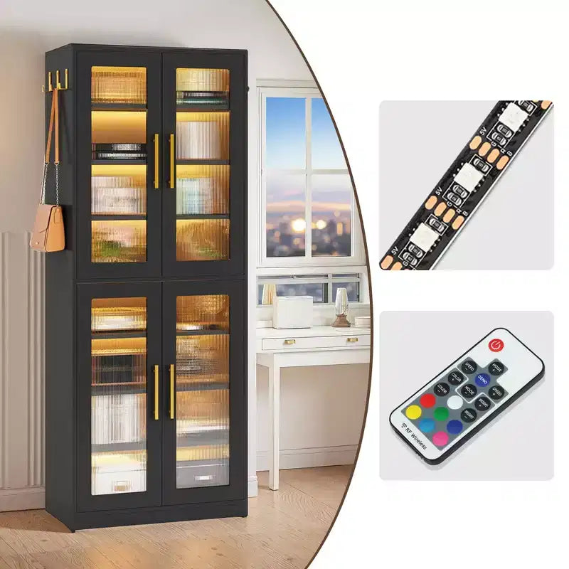 Meuble à chaussures autoportant avec portes en acrylique et lumières LED, organisateur de rangement de chaussures pour entrée