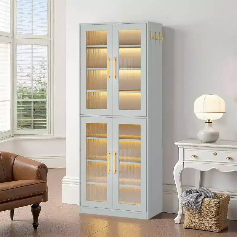 Meuble à chaussures autoportant avec portes en acrylique et lumières LED, organisateur de rangement de chaussures pour entrée