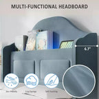Cadres de lit jumeaux pour enfants/filles, lit plateforme en velours capitonné avec lumières LED pour princesse, tête de lit rembourrée avec rangement, support à lattes en bois, bleu