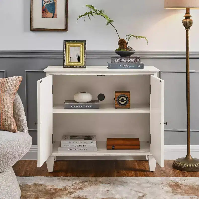 Meuble d'appoint géométrique 34", buffet de rangement moderne à 2 portes avec étagère réglable pour entrée, salon