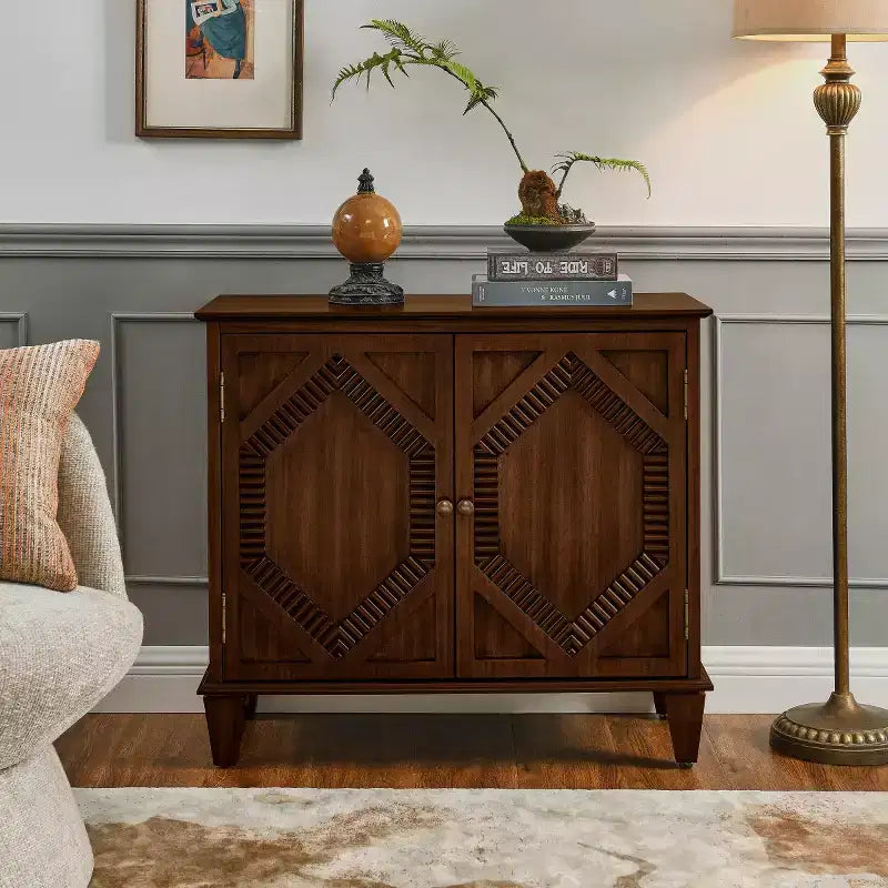Meuble d'appoint géométrique 34", buffet de rangement moderne à 2 portes avec étagère réglable pour entrée, salon