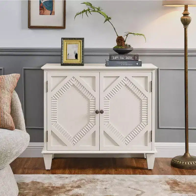 Meuble d'appoint géométrique 34", buffet de rangement moderne à 2 portes avec étagère réglable pour entrée, salon