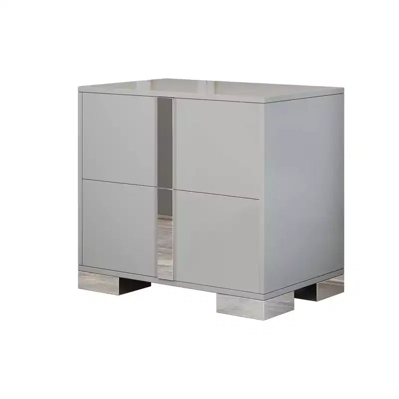 Table de chevet avec pied en métal 2 tiroirs pour chambre à coucher salon Gris
