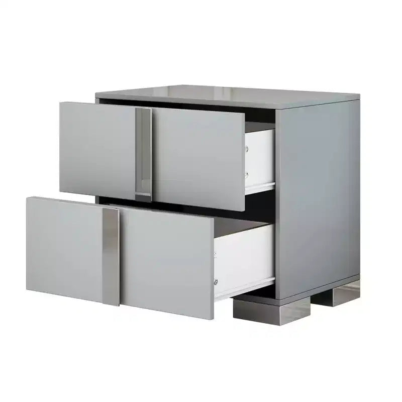 Table de chevet avec pied en métal 2 tiroirs pour chambre à coucher salon Gris