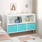 Étagère à livres pour enfants avec tiroirs en tissu pliables, présentoir à livres pour enfants, meuble de rangement de jouets, blanc/bleu