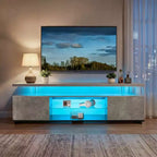 Meuble TV pour téléviseur 55 pouces LED, console multimédia de rangement pour jeux, avec grand placard latéral pour salon (gris et noir)